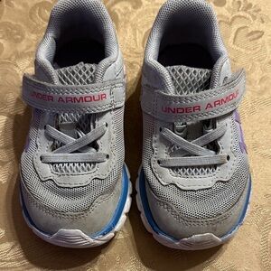 Under Armour Kids' Gray Sneakers with Blue and Purple Accents